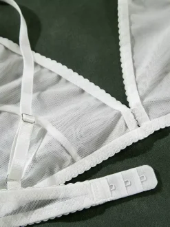 Ensemble soutien-gorge et culotte 2 pièces en lingerie noire transparente à bretelles réglables