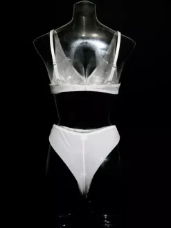 Ensemble soutien-gorge et culotte 2 pièces en lingerie noire transparente à bretelles réglables