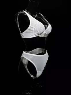 Ensemble soutien-gorge et culotte 2 pièces en lingerie noire transparente à bretelles réglables