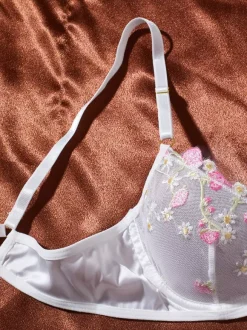 Ensemble soutien-gorge et culotte blancs transparents à imprimé floral (2 pièces)
