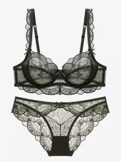Ensemble soutien-gorge et string en dentelle florale transparente à armatures