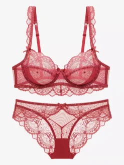 Ensemble soutien-gorge et string en dentelle florale transparente à armatures