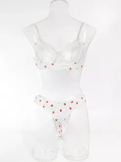 Ensembles 2 pièces de lingerie de mariée en dentelle à motif de fruits : soutien-gorge et culotte blancs