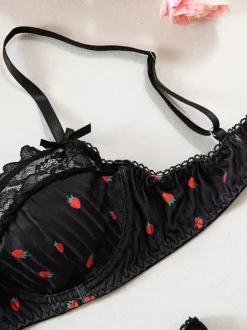 Ensembles 2 pièces de lingerie de mariée en dentelle à motif de fruits : soutien-gorge et culotte blancs