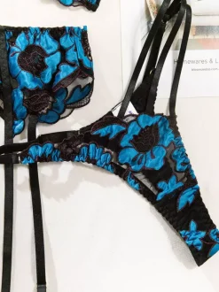 Ensembles 3 pièces de lingerie de mariée : soutien-gorge et culotte blancs transparents à imprimé floral