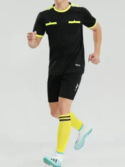 Ensemble Sport Arbitre Homme Manches Courtes Football Polyester Confortable Poches