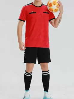 Ensemble Sport Arbitre Homme Manches Courtes Football Polyester Confortable Poches