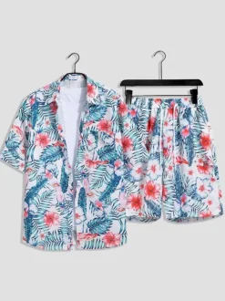 Ensembles pour hommes Vacances Décontracté Ensemble de tenue orange chic à manches courtes