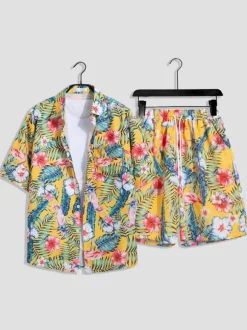 Ensembles pour hommes Vacances Décontracté Ensemble de tenue orange chic à manches courtes