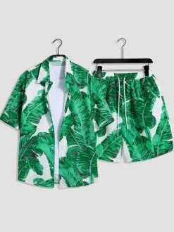 Ensembles pour hommes Vacances Décontracté Ensemble de tenue orange chic à manches courtes