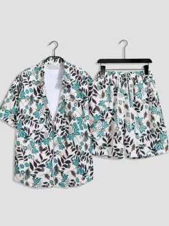 Ensembles pour hommes Vacances Décontracté Ensemble de tenue orange chic à manches courtes