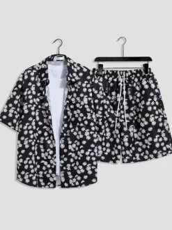 Ensembles pour hommes Vacances Décontracté Ensemble de tenue orange chic à manches courtes