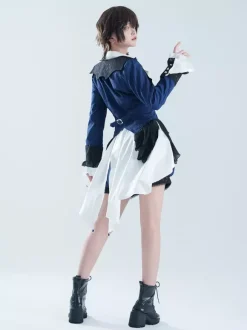 Ensembles robe et pantalon Ouji Lolita bleu marine foncé manches longues n艙uds classiques manteau et pantalon