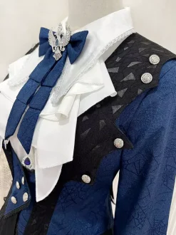 Ensembles robe et pantalon Ouji Lolita bleu marine foncé manches longues n艙uds classiques manteau et pantalon