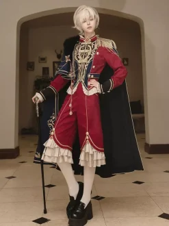 Ensembles robe Lolita Ouji cape rouge Knight Legion haut à manches longues et volants classiques pantalon et cape