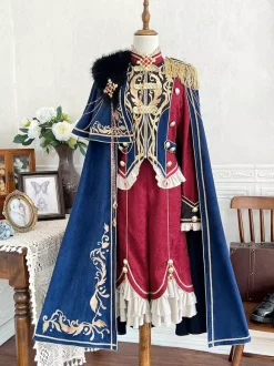 Ensembles robe Lolita Ouji cape rouge Knight Legion haut à manches longues et volants classiques pantalon et cape