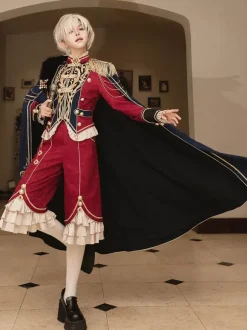 Ensembles robe Lolita Ouji cape rouge Knight Legion haut à manches longues et volants classiques pantalon et cape