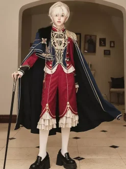 Ensembles robe Lolita Ouji cape rouge Knight Legion haut à manches longues et volants classiques pantalon et cape