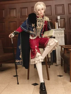 Ensembles robe Lolita Ouji cape rouge Knight Legion haut à manches longues et volants classiques pantalon et cape