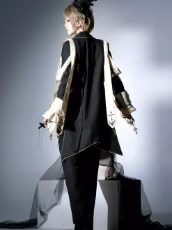 Ensembles robe Ouji Lolita gothique noire classique à volants chemise à manches longues croisées manteau et pantalon