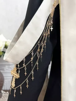 Ensembles robe Ouji Lolita gothique noire classique à volants chemise à manches longues croisées manteau et pantalon