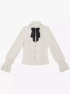 Ensembles robe Ouji Lolita gothique noire classique à volants chemise à manches longues croisées manteau et pantalon