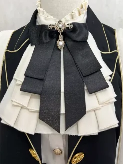 Ensembles robe Ouji Lolita gothique noire classique à volants chemise à manches longues croisées manteau et pantalon