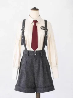 Ensemble Steampunk Lolita Salopette Pantalon Sans Manches Gris