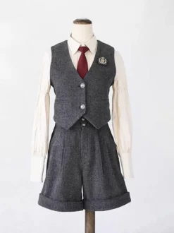Ensemble Steampunk Lolita Salopette Pantalon Sans Manches Gris