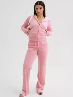 Ensemble survêtement en velours avec sweat à capuche zippé et pantalon pour femme 2026