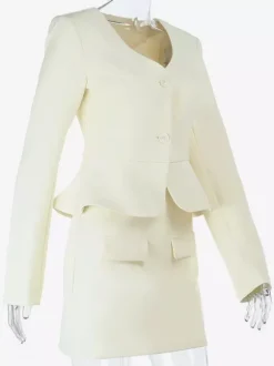 Ensemble tailleur jupe élégant pour femme - Blazer péplum et mini-jupe 2 pièces - Style classique chic - Collection printemps 2026