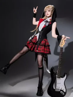 Ensemble trois pièces veste à capuche chemisier et jupe style gothique Lolita Midnight Bunny Rock