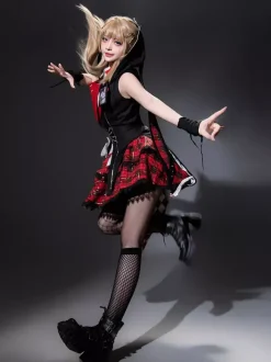 Ensemble trois pièces veste à capuche chemisier et jupe style gothique Lolita Midnight Bunny Rock