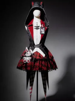 Ensemble trois pièces veste à capuche chemisier et jupe style gothique Lolita Midnight Bunny Rock