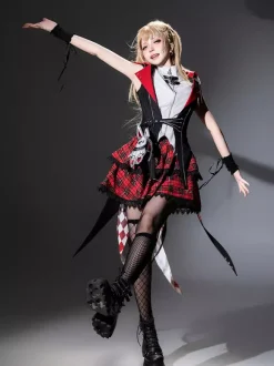 Ensemble trois pièces veste à capuche chemisier et jupe style gothique Lolita Midnight Bunny Rock