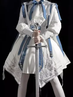 Ensemble uniforme militaire Lolita chemise à manches longues et jupe corset ensemble deux pièces costume Lolita de style prince chevalier blanc et bleu