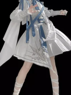 Ensemble uniforme militaire Lolita chemise à manches longues et jupe corset ensemble deux pièces costume Lolita de style prince chevalier blanc et bleu