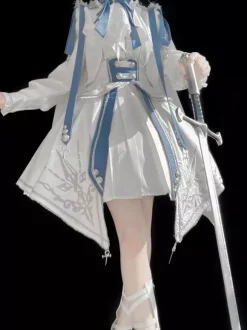 Ensemble uniforme militaire Lolita chemise à manches longues et jupe corset ensemble deux pièces costume Lolita de style prince chevalier blanc et bleu