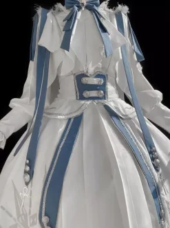 Ensemble uniforme militaire Lolita chemise à manches longues et jupe corset ensemble deux pièces costume Lolita de style prince chevalier blanc et bleu