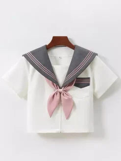 Ensemble uniforme scolaire japonais Lolita classique JK : chemise grise à manches courtes et jupe plissée