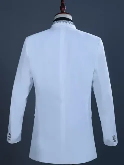 Ensemble vintage blanc à volants en polyester vintage à manches longues costumes rétro pour homme