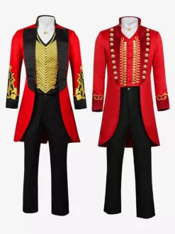 Ensemble Vintage Noir Avec 艗illets Rouge Rétro Manches Longues Costumes Hommes Déguisement