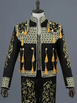 Ensemble vintage rouge à franges brodées vintage à manches longues et pantalon en polyester costumes rétro pour homme