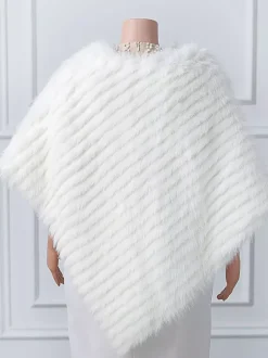 Enveloppes de mariage blanches à col haut  couverture de mariée en fausse fourrure