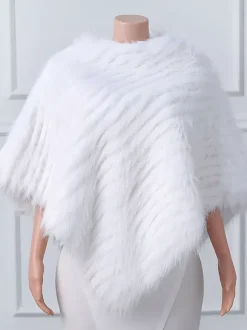 Enveloppes de mariage blanches à col haut  couverture de mariée en fausse fourrure