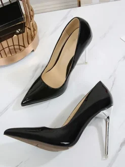 Escarpins à bout pointu à enfiler pour femmes Talon aiguille Cuir PU