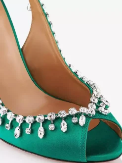 Escarpins à bride arrière en satin à bout ouvert et strass chaussures de fête à talons hauts