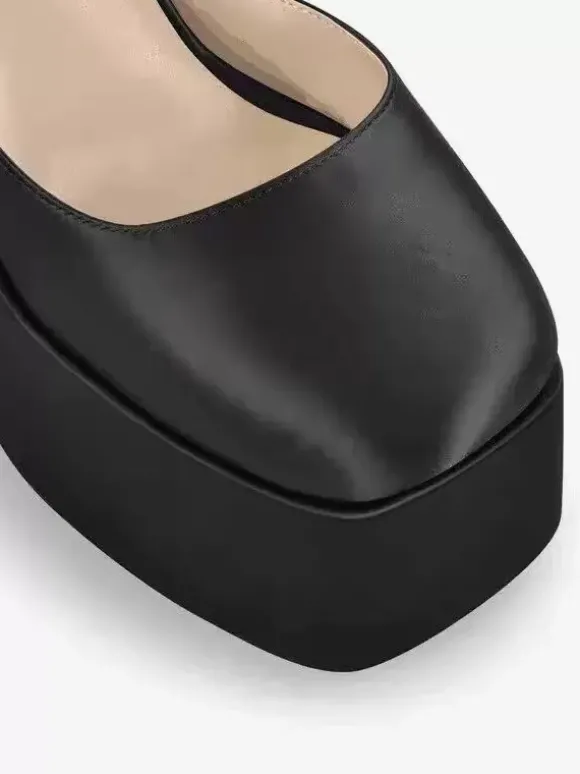 Escarpins à plateforme en satin pour femmes bout carré talon géométrique bride à la cheville