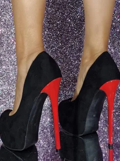 Escarpins à plateforme en daim bleu bout rond talons hauts sexy