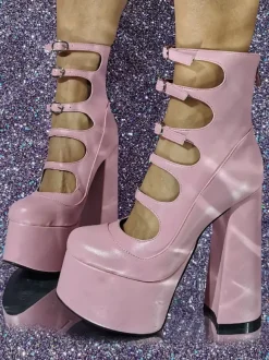 Escarpins à Talons Hauts avec Plateforme avec Bout Rond Unicolore
